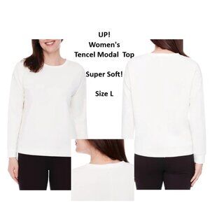UP! Sweatshirt Buttery Soft Tencel Modal Ivory Crew Neck Long Sleeve Top Size L